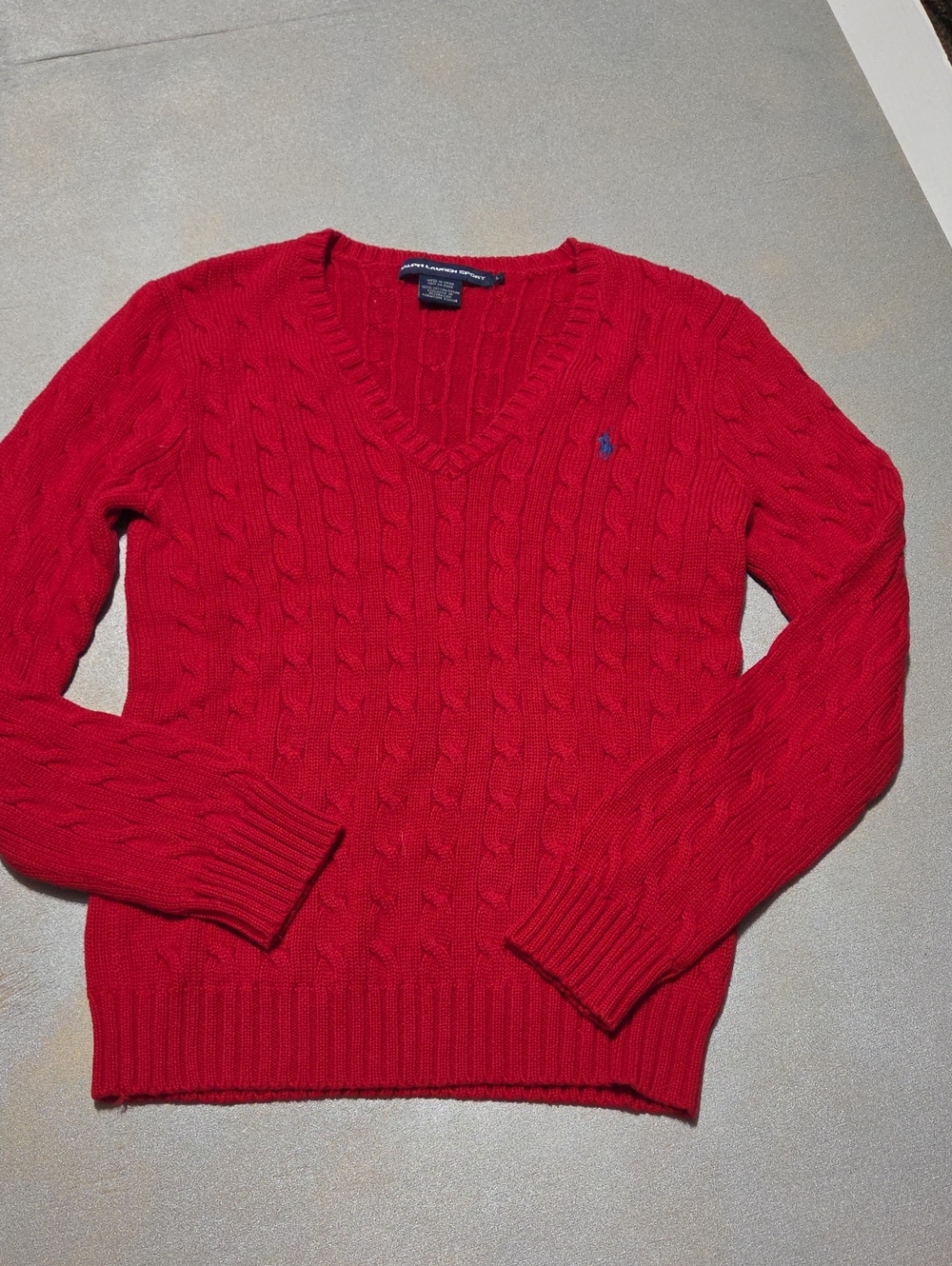 Polo by Ralph Lauren Bright Red Cable V-Neck Sweater